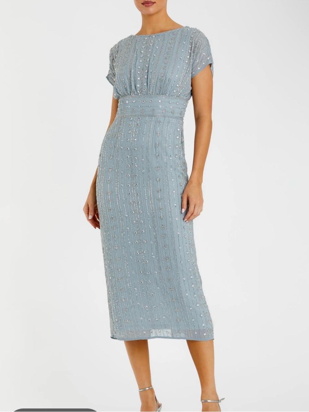 Mac Duggal Style 93649 Beaded Light Blue Midi Dress
